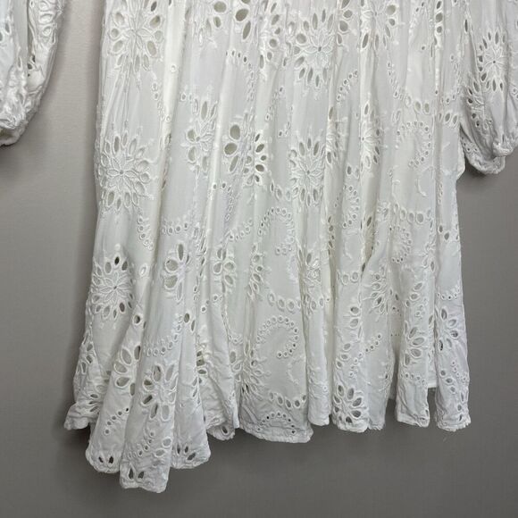 MAJE Rapala Dress Women 40 Large Eyelet Mini A-Line White Lined Pockets Viscose - Picture 5 of 16